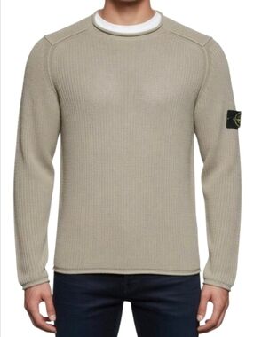 STONE ISLAND | Cotton-Blend Knit Crewneck w/ Compass Badge | Tan | Large